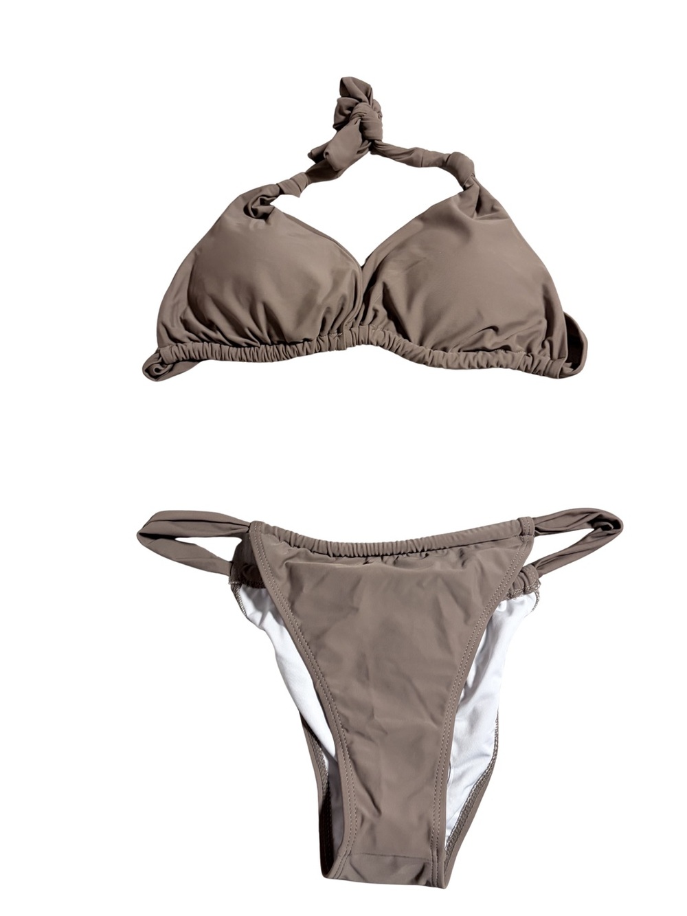 Taupe Knot Halter Bikini Cheeky Bottom, High Thigh, XL New